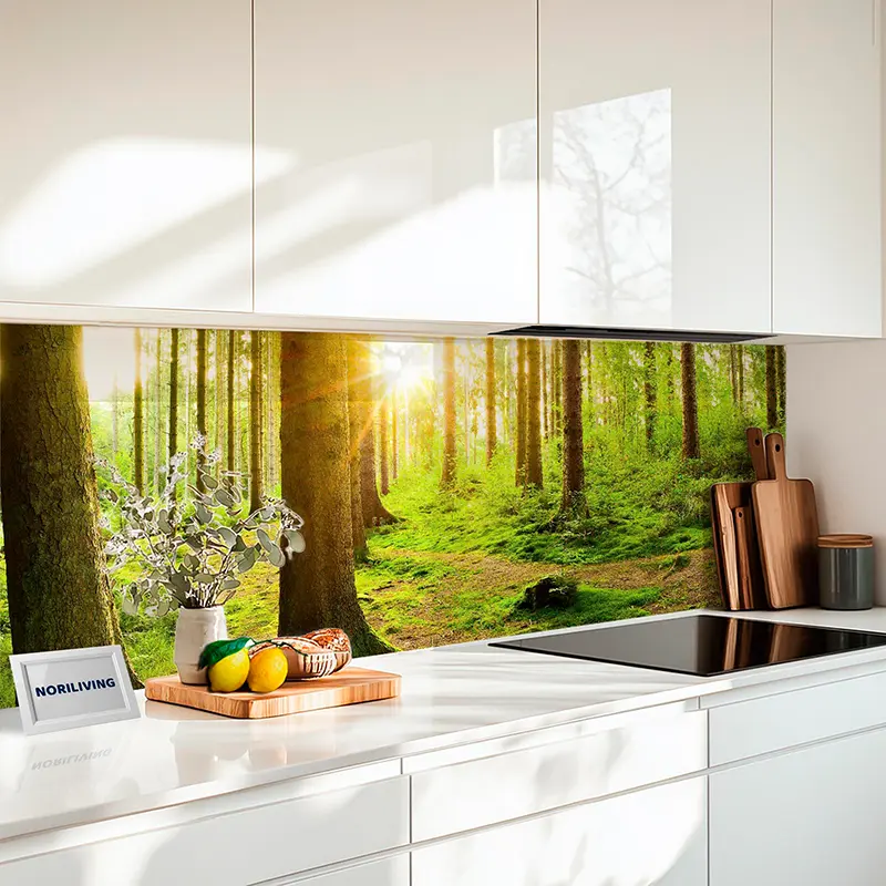 Fliesenspiegel Alu Wald-Panorama mit Sonnenlicht 765