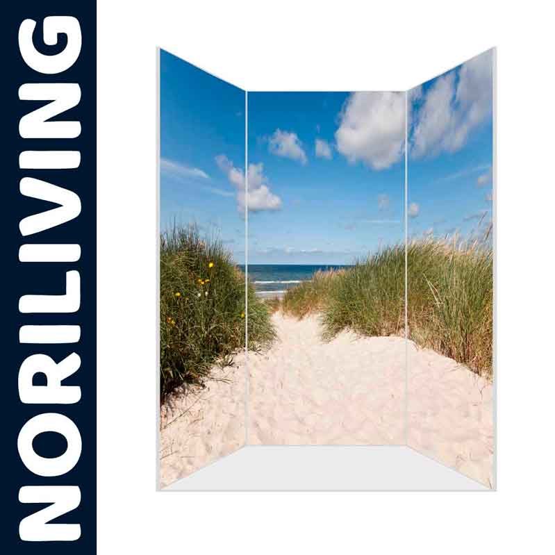Dreiteiliger Raumteiler von NORILIVING mit Strand und Dünenmotiv