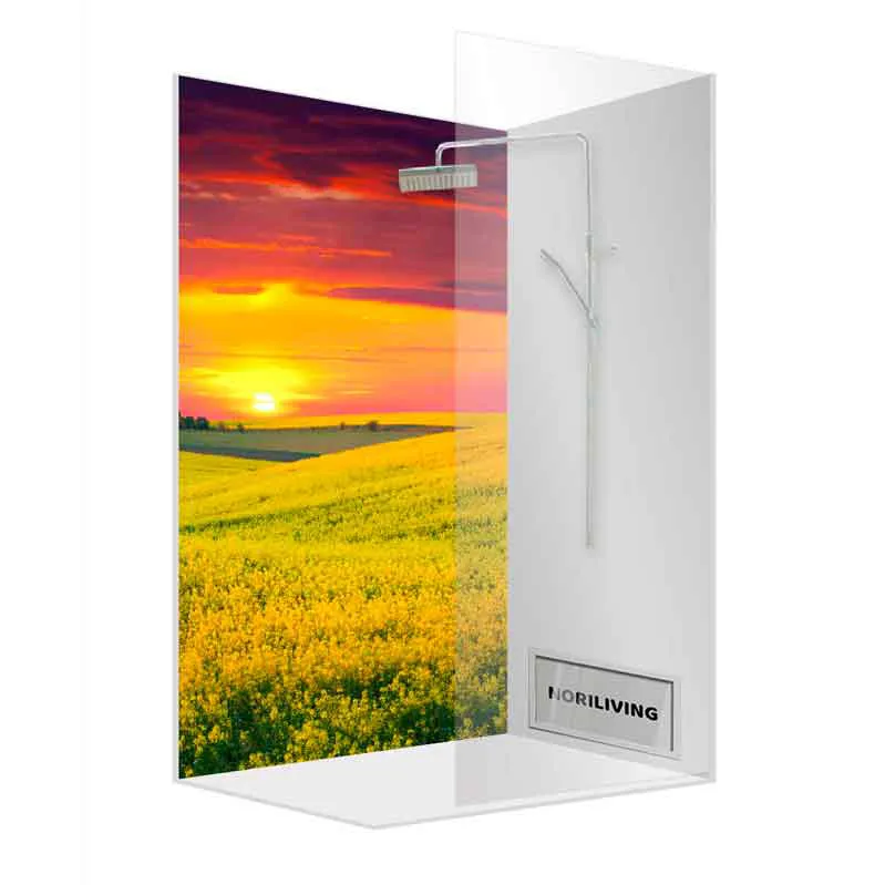 Glas-Duschwand mit Sonnenuntergangs-Motiv Rapsfeld