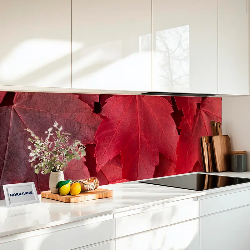 Fliesenspiegel Alu Rote Herbstblätter Nahaufnahme 076