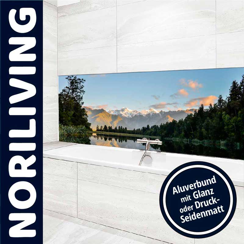 Modernes Badezimmer mit Wandbild einer Landschaft im Aluverbund-Design von Noriliving