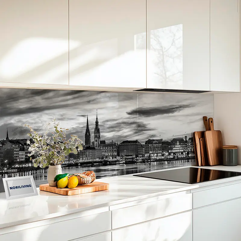 Küchenrückwand Glas Hamburg 060 schwarz-weiß
