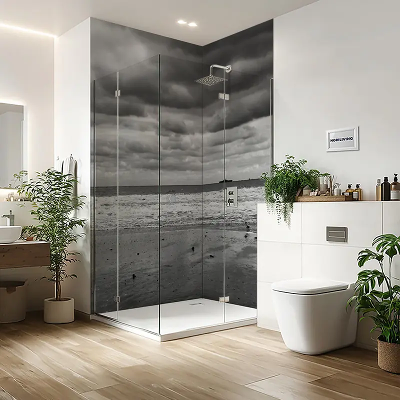 Duschrückwand Alu Strand 713 schwarz-weiß