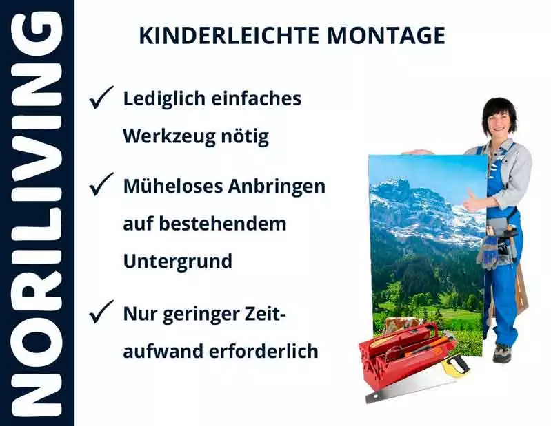 Person präsentiert Noriliving Produkt mit einfacher Montage, wenig Werkzeug nötig