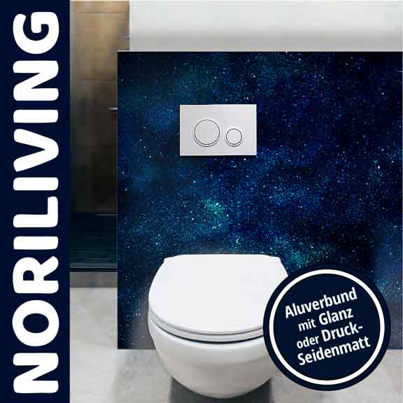 Moderner WC-Bereich mit Noriliving Aluverbundverkleidung in glanzvollem oder druck-seidenmatt Design