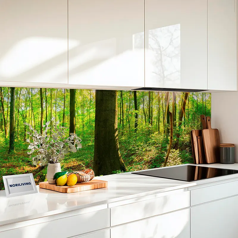 Fliesenspiegel Alu Panorama Waldbild mit Sonnenstrahlen 288