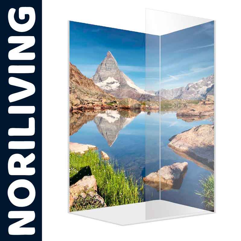 Duschwand mit Alpenmotiv von NORILIVING Duschwand mit Bild des Matterhorns, reflektiert in einem ruhigen Bergsee
