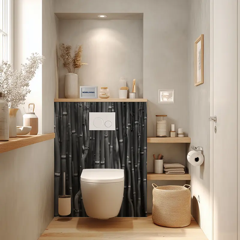 Toilettenrückwand Alu Feiner Bambus 970 schwarz-weiß