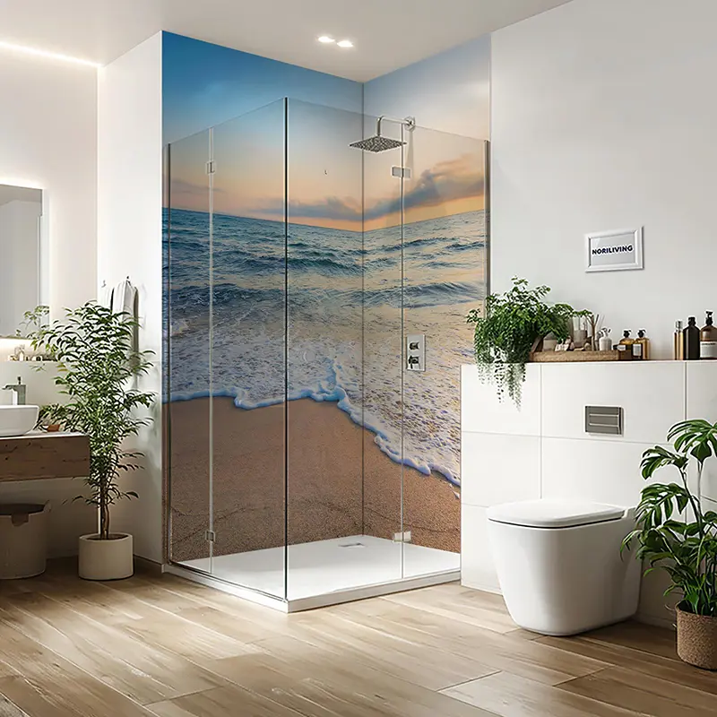 Duschrückwand Einzel | Ecke | Nische | Alu aufgehende Sonne am Meer 186