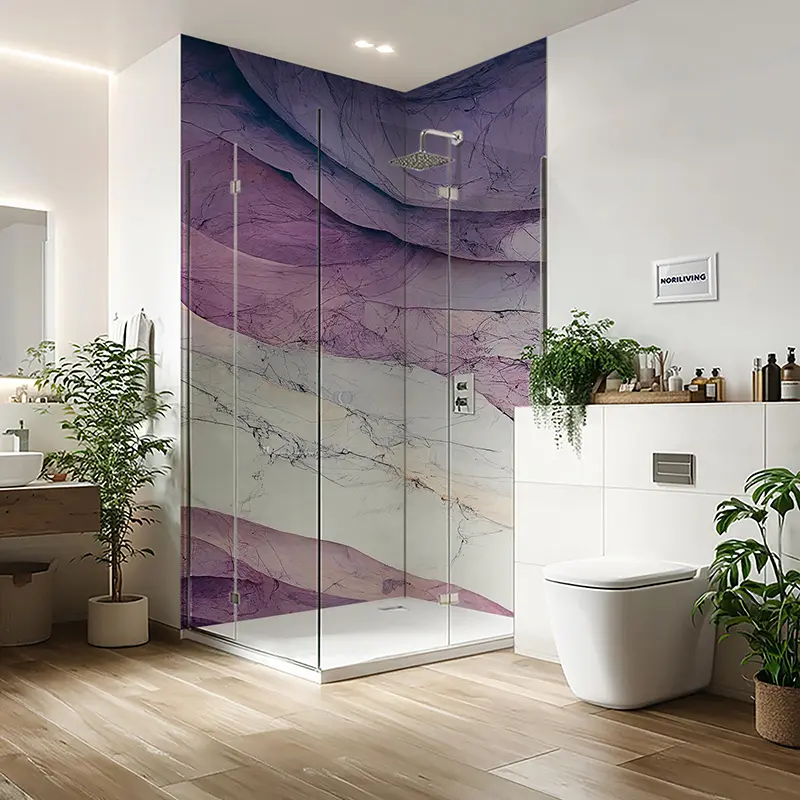 Duschrückwand Einzel | Ecke | Nische | Alu Marmor violett-blaulila-rosé-hellgrau 084