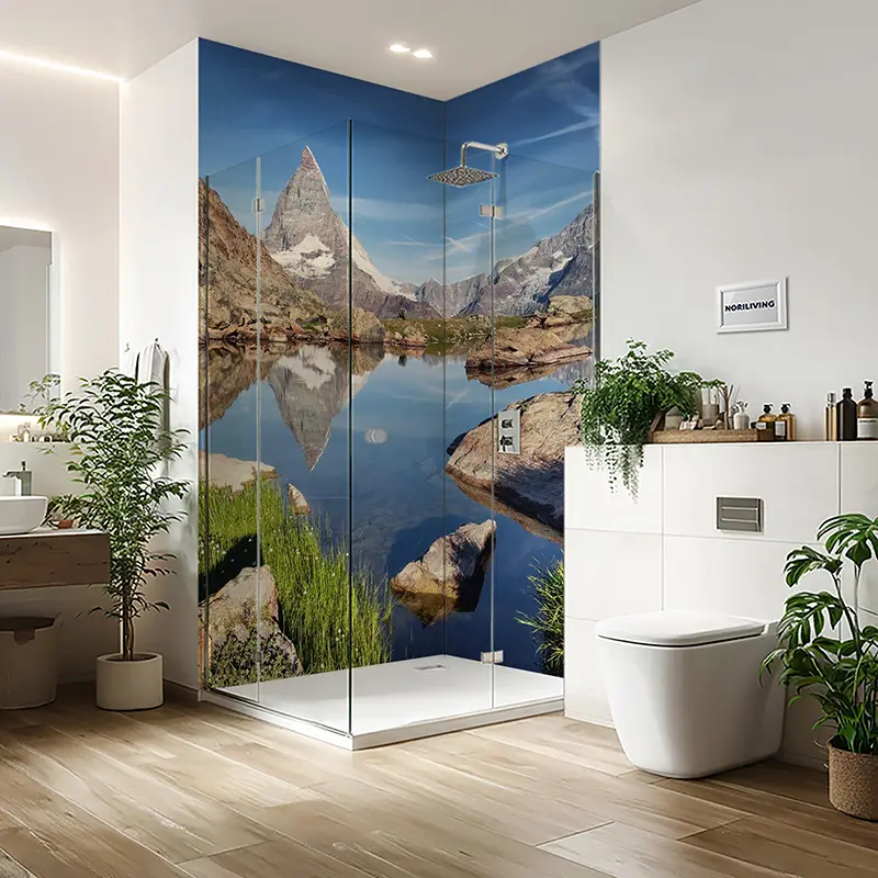 Duschrückwand Einzel | Ecke | Nische | Alu Berge und See in der Schweiz 520