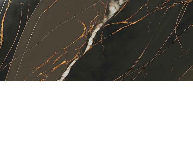 Nahaufnahme einer schwarzen Marmorfliese mit goldenen und weißen Adern