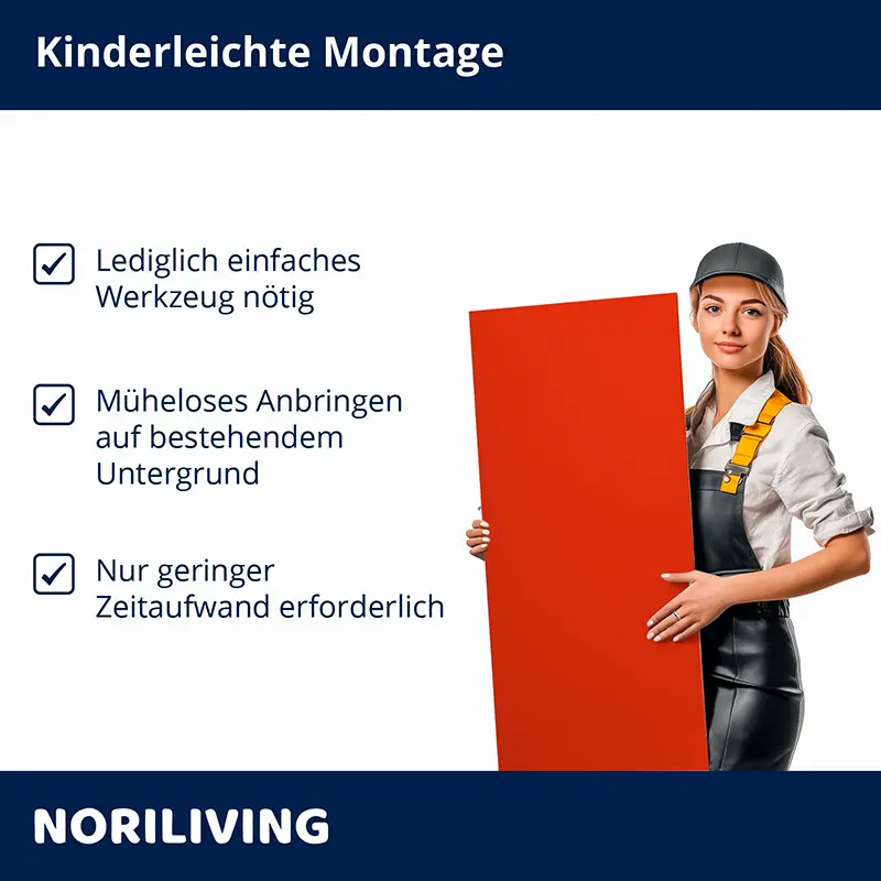 Handwerkerin hält rotes Paneel, Hinweise zur Montage