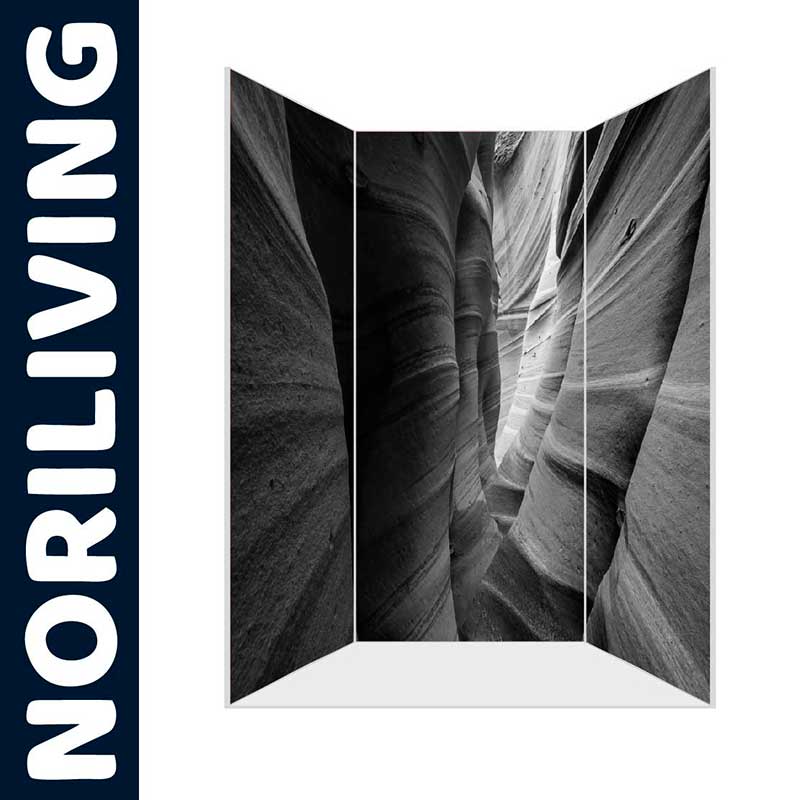 Dreiteiliger Paravent mit Schwarzweiß-Motiv einer Felsenschlucht, moderner Raumteiler von Noriliving