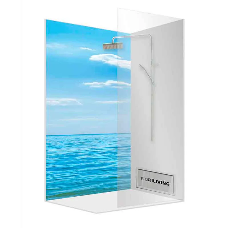 Eckdusche mit Glaswand und Ozean-Motiv