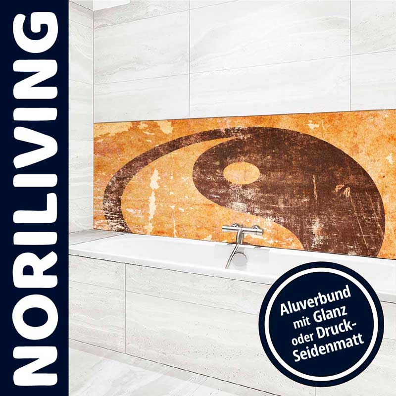 Moderner Badezimmerbereich mit Yin Yang Wanddesign und Noriliving Aluverbundpaneele