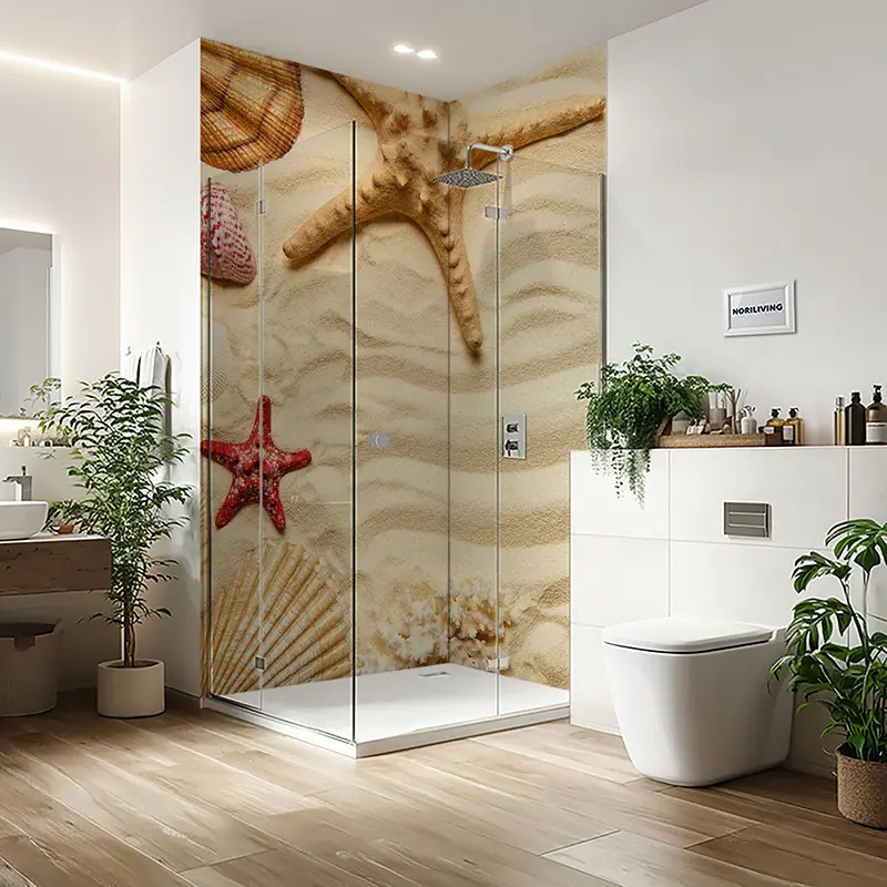 Duschrückwand Einzel | Ecke | Nische | Alu Seesterne und Muscheln am Strand 240