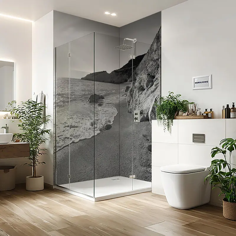 Duschrückwand Aluverbund Strand von Porto Katsiki Lefkada Griechenland 148 schwarz-weiß