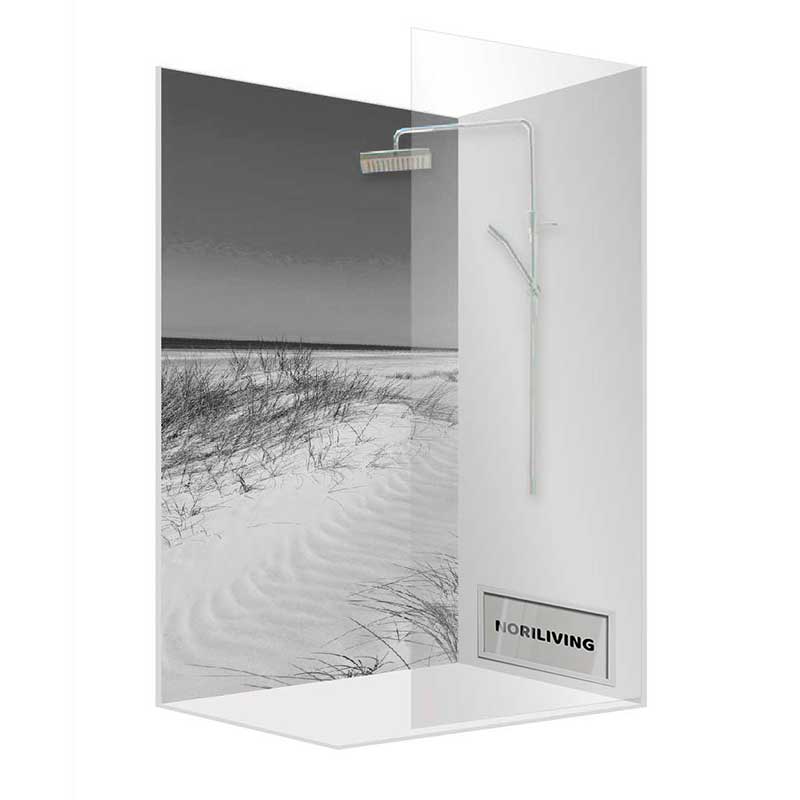 Duschkabine mit Strandmotiv und Regenduschkopf von Norliving