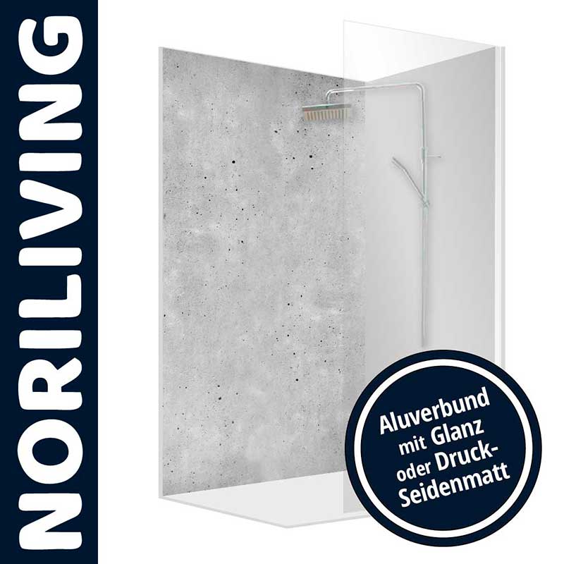 Moderner Duschbereich mit Alu-Verbund Wandverkleidung in Betonoptik von Noriliving