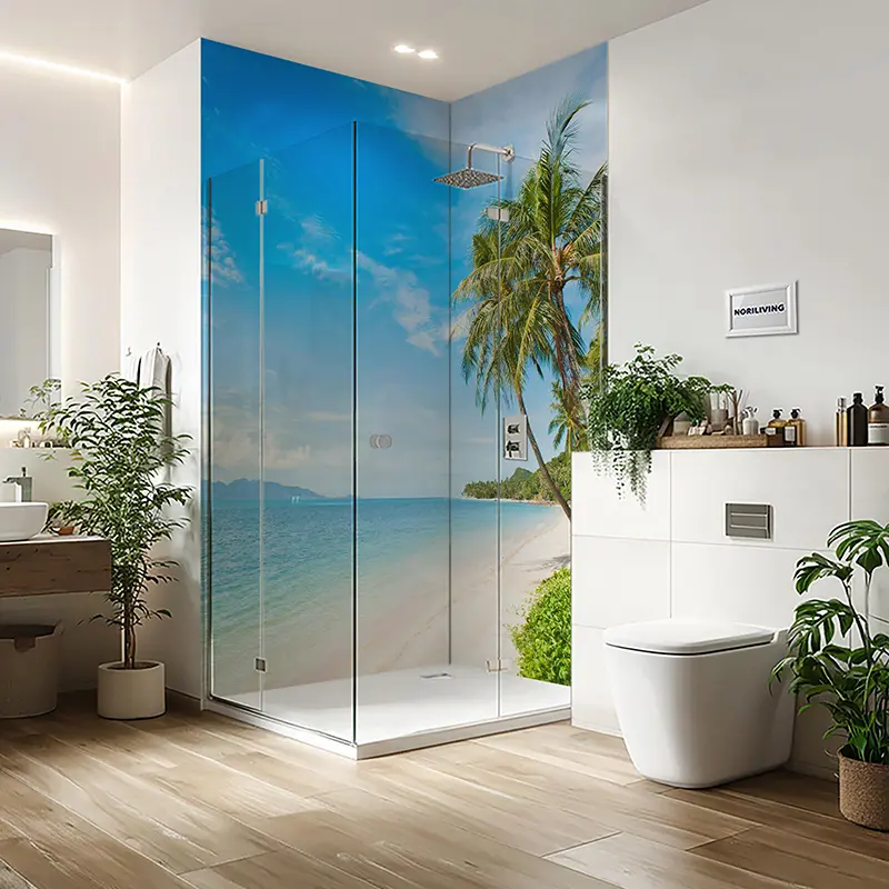 Duschrückwand Einzel | Ecke | Nische | Alu Tropischer Strand mit Kokospalme 619