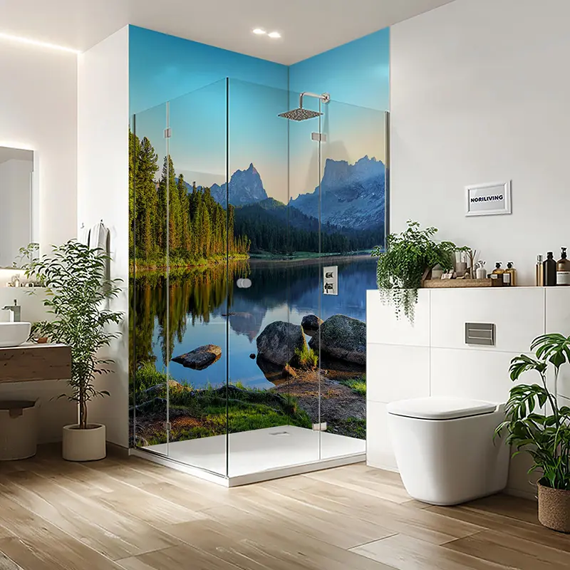 Duschrückwand Einzel | Ecke | Nische | Alu Bergsee mit Wald 453