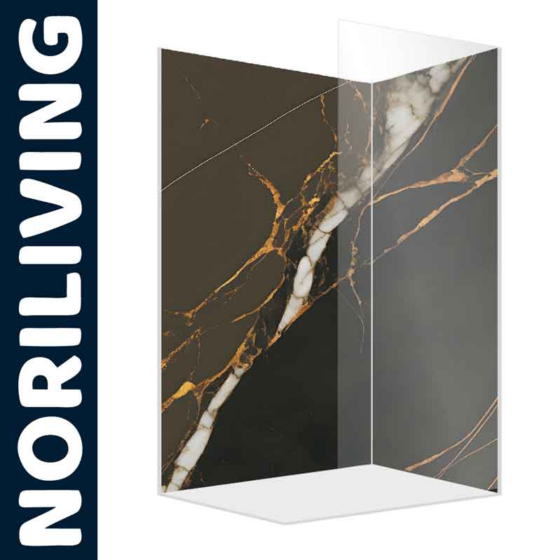 Eckige Duschwand mit stilvollen Marmor- und Goldmuster von NORILIVING