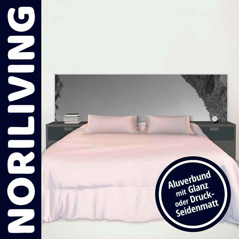 Stilvolles Bett mit Aluverbund-Kopfteil in modernem Design von Noriliving