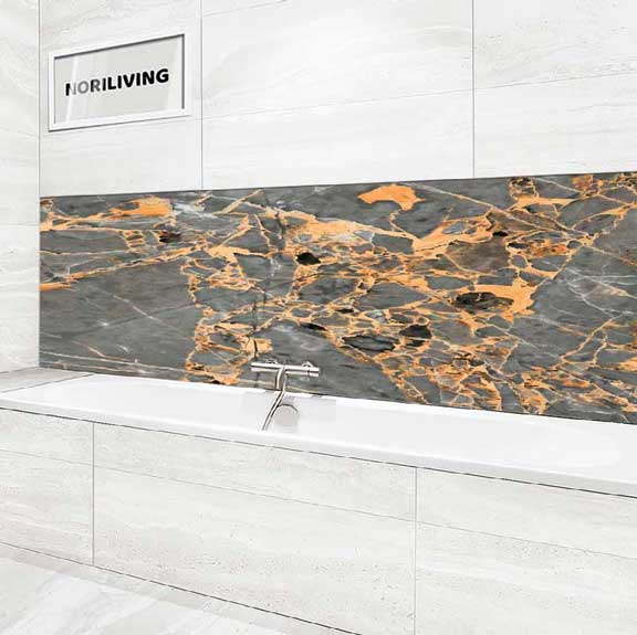 Badrückwand Alu Marmorstruktur mittelgrau mit rostfarbigen Einschlüssen 011