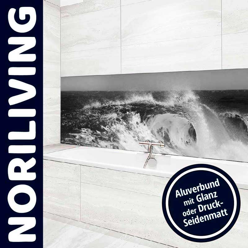Badezimmer mit eleganter Ozean-Wandverkleidung aus Aluverbund mit Glanz- oder Seidenmatt-Oberfläche von NORILIVING