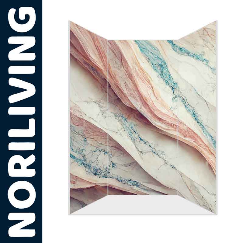 Raumteiler mit marmoriertem Muster in rosa und blauen Tönen von NORILIVING