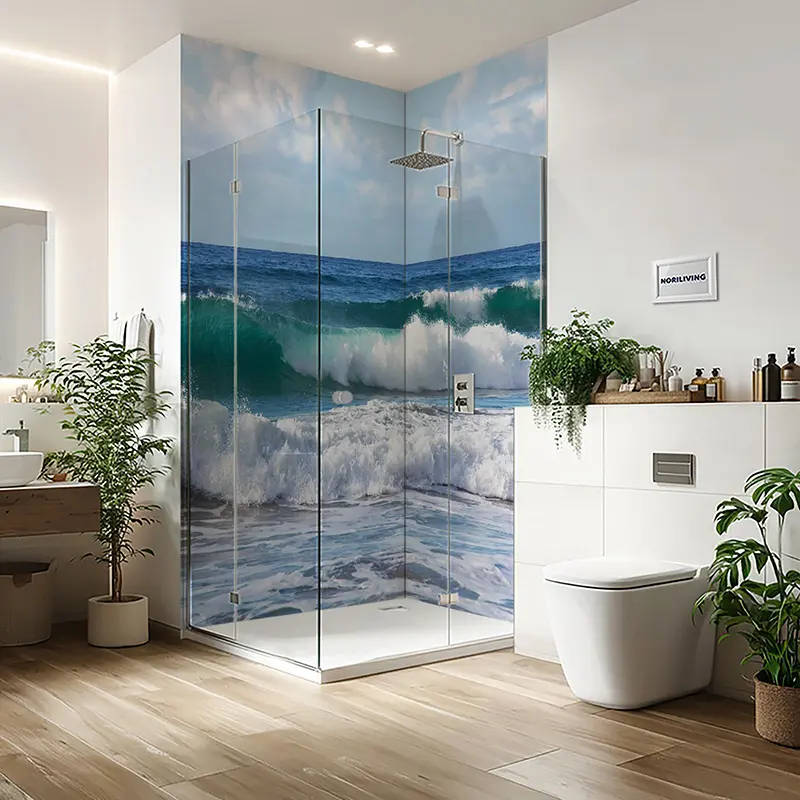 Duschrückwand Einzel | Ecke | Alu Ozeanwelle im türkisen Meer 543