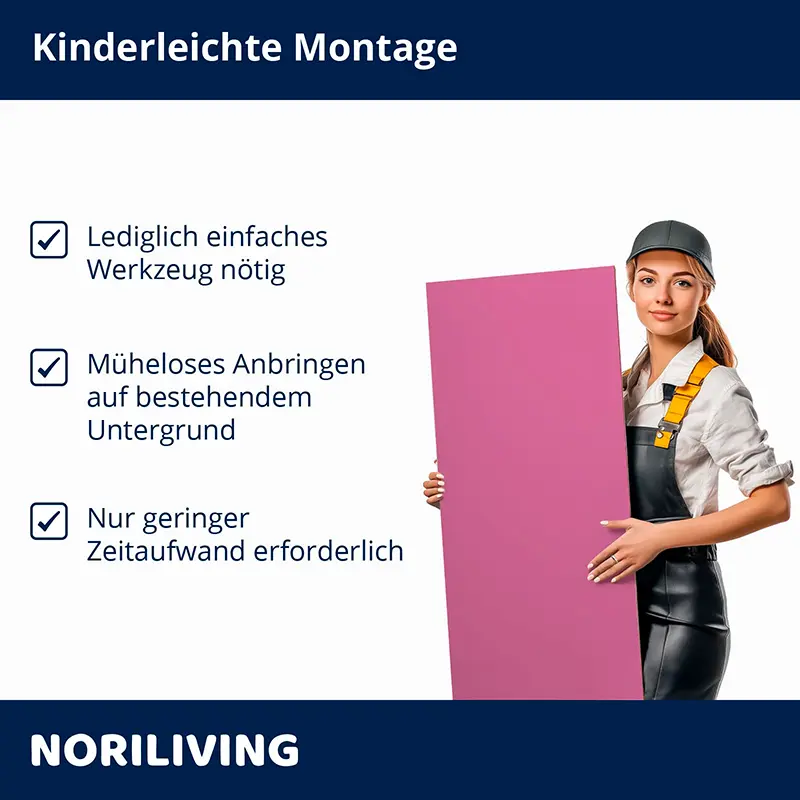 Handwerkerin hält pinke Platte, Hinweise zur Montage