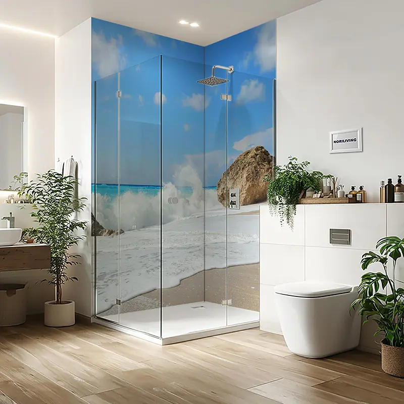 Duschrückwand Einzel | Ecke | Nische | Alu Welle mit Strand 602