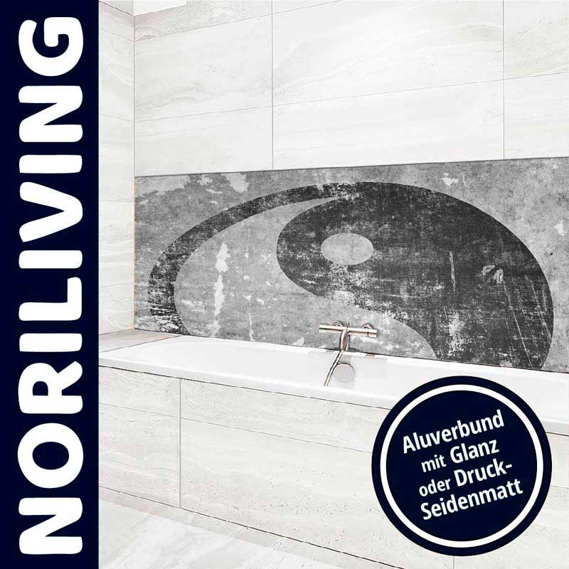 Moderne Badezimmer Wandverkleidung mit Yin-Yang-Motiv von Noriliving, erhältlich in Glanz oder Druck-Seidenmatt