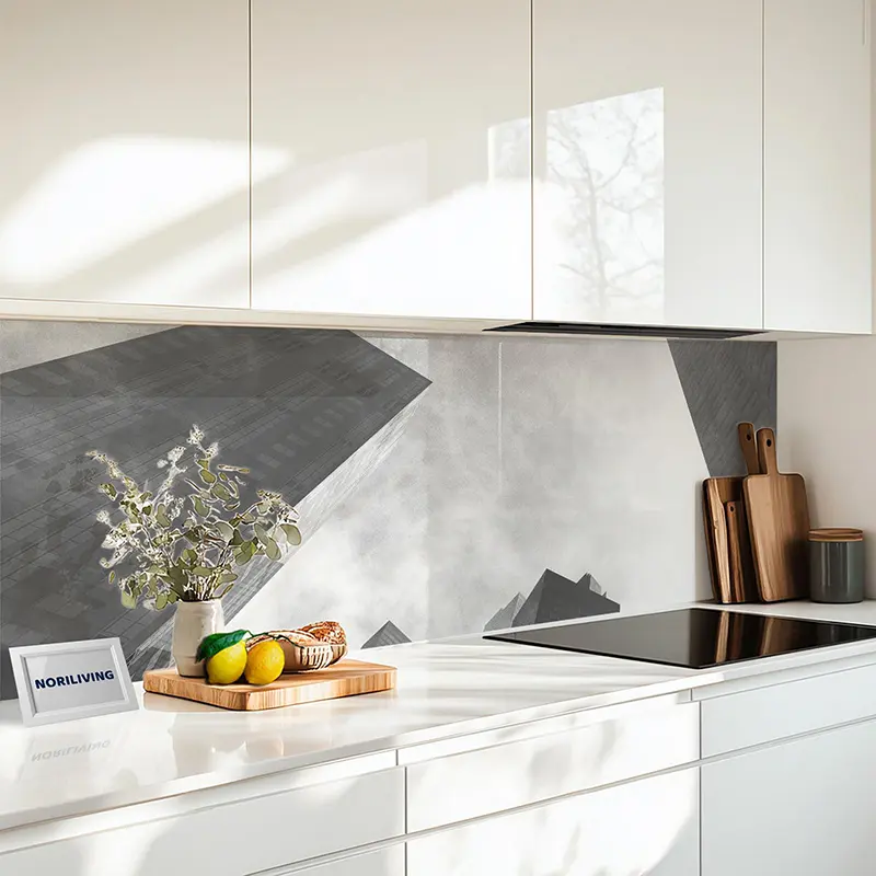 Küchenrückwand Glas Blick nach oben auf moderne Glas-Wolkenkratzer 103 schwarz-weiß