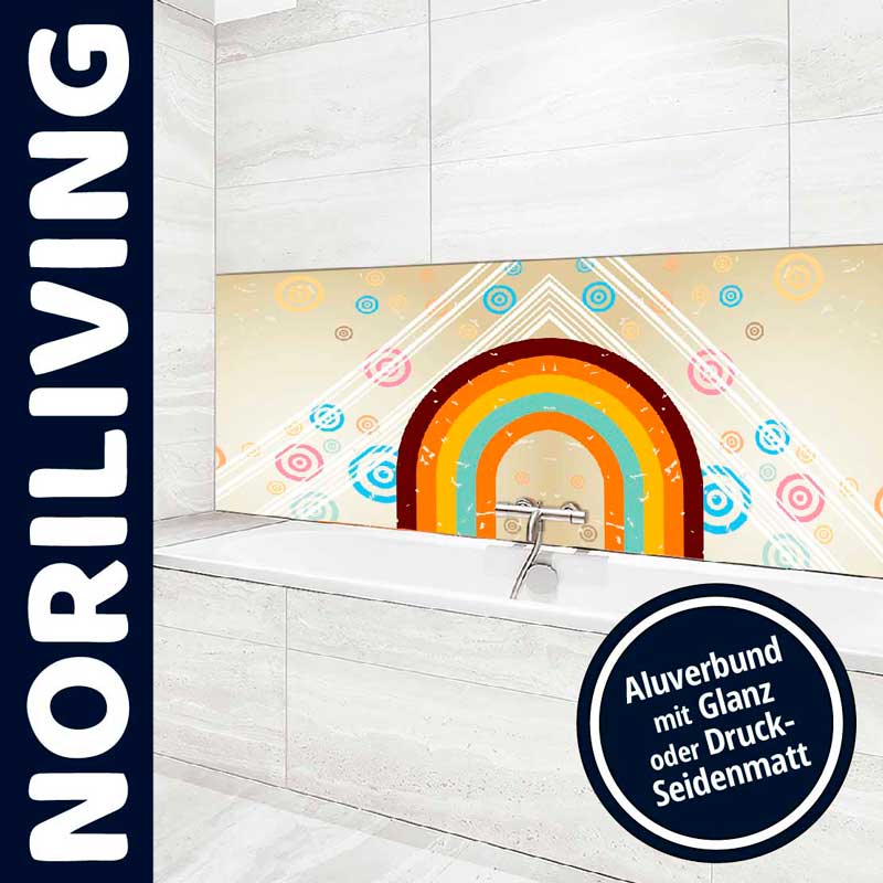 Bunte Küchenrückwand mit Regenbogenmuster in einem modernen Badezimmer von Noriliving