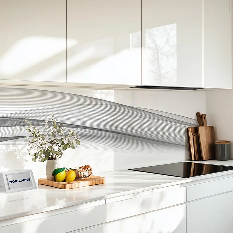 Küchenrückwand Echtglasoptik Profiline abstrakte grüne Wellenlinien 973 schwarz-weiß