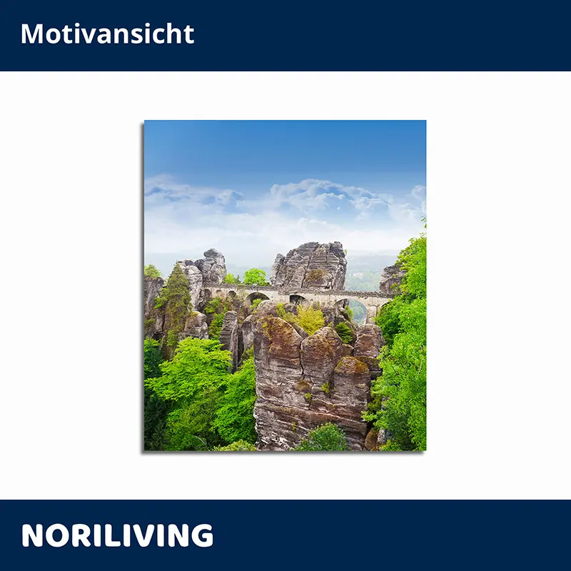 Blick auf die Bastei-Felsbrücke und Felsformationen