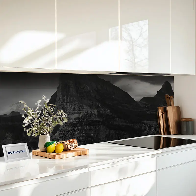 Küchenrückwand Echtglasoptik Profiline Abendlicher Blick auf die amerikanischen Rocky Mountains 376 schwarz-weiß