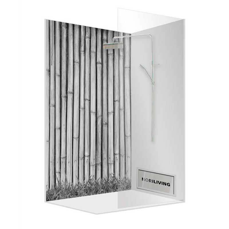 Glasdusche mit Bambusmuster und Duscharmatur
