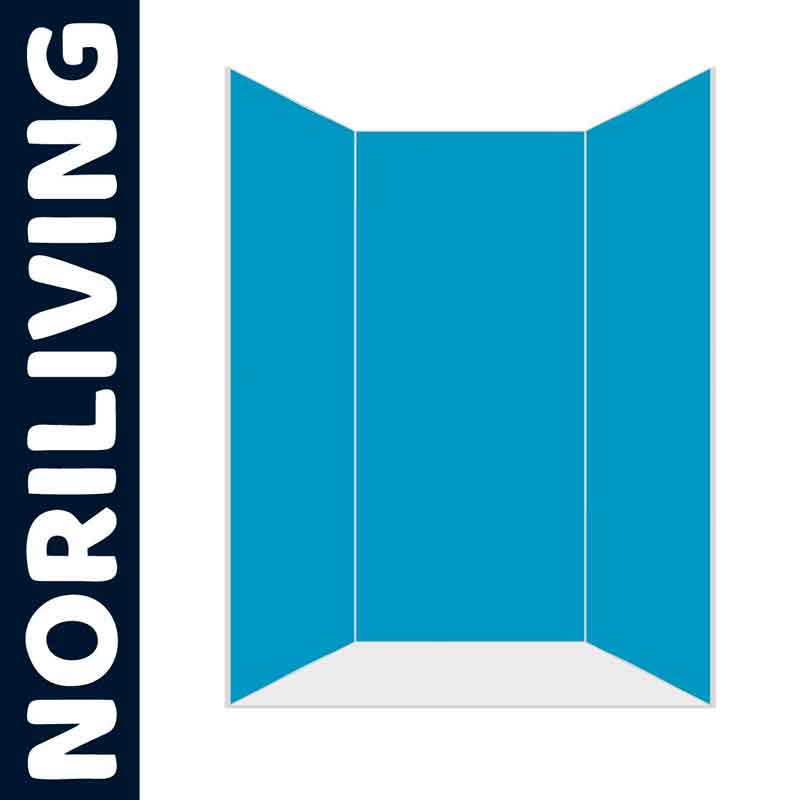 NORI LIVING: Moderner blauer Raumteiler Dreiteiliger blauer Raumteiler von NORI LIVING vor weißem Hintergrund