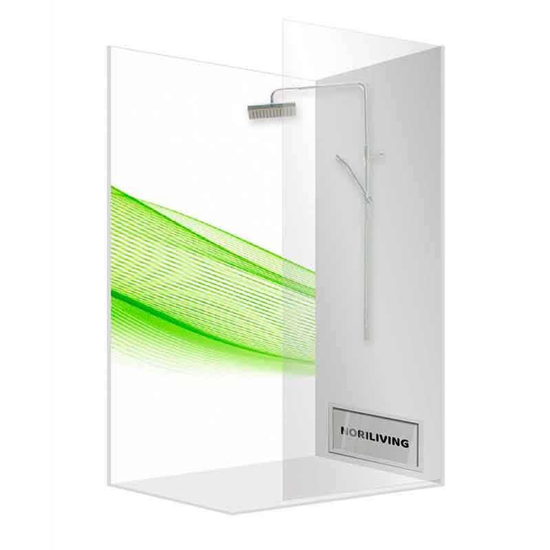 Moderne Duschkabine mit grünem Design und Regenbrause Transparente Duschkabine mit stilvollem grünem Streifenmuster und Regenbrause