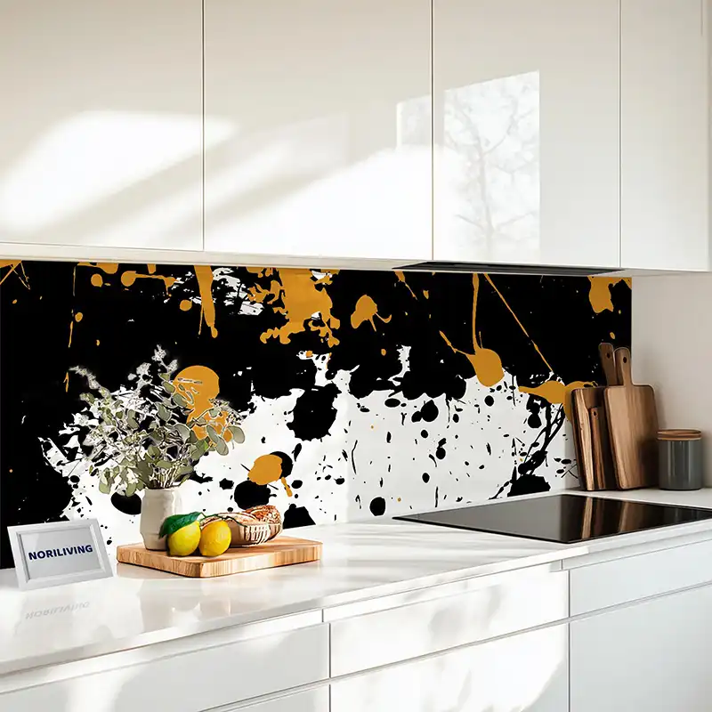 Fliesenspiegel Alu Farbspritzer schwarz-orange 768