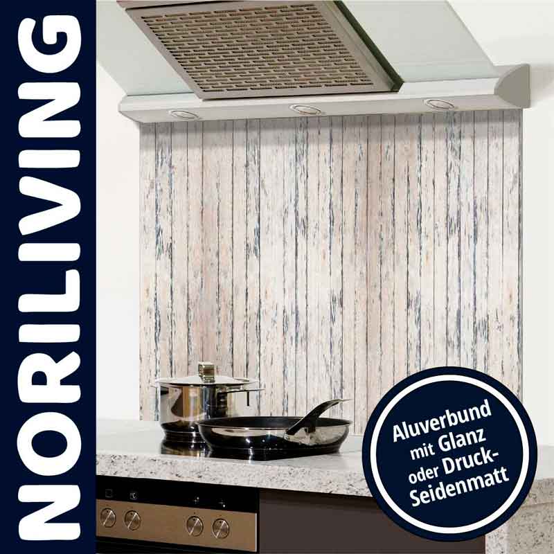 Norliving Aluverbund Küchenrückwand mit Holzdekor für moderne Küchen Küchenrückwand aus Aluverbund mit Holzoptik, glänzend oder seidenmatt, von Norliving