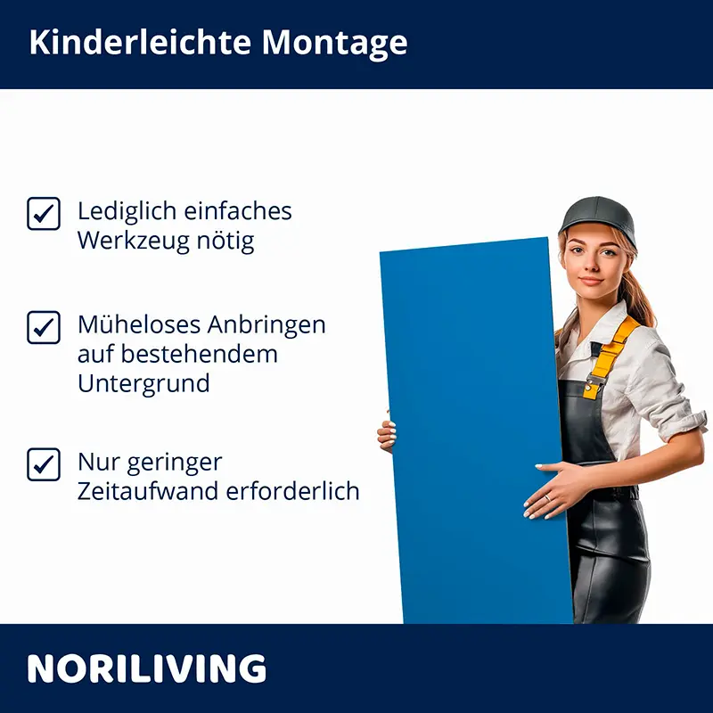 Frau mit blauer Platte zeigt einfache Montage