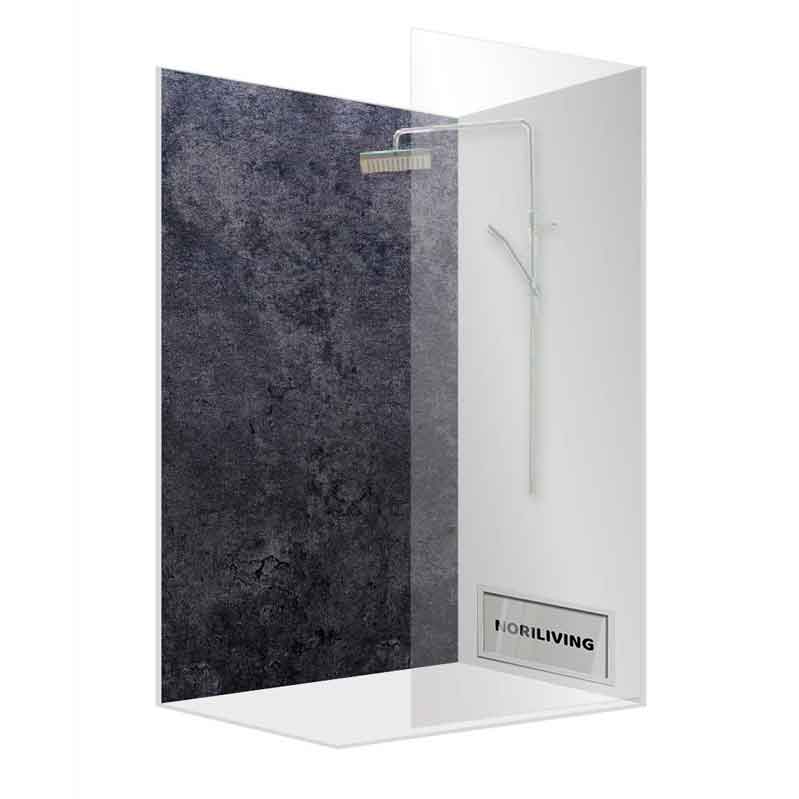 Walk-In-Duscheinheit mit transparentem Glas und schwarzem Steinwand-Design