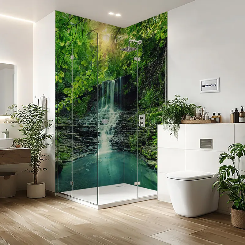 Duschrückwand Einzel | Ecke | Nische | Alu wunderschöner Bergregenwald-Wasserfall 948