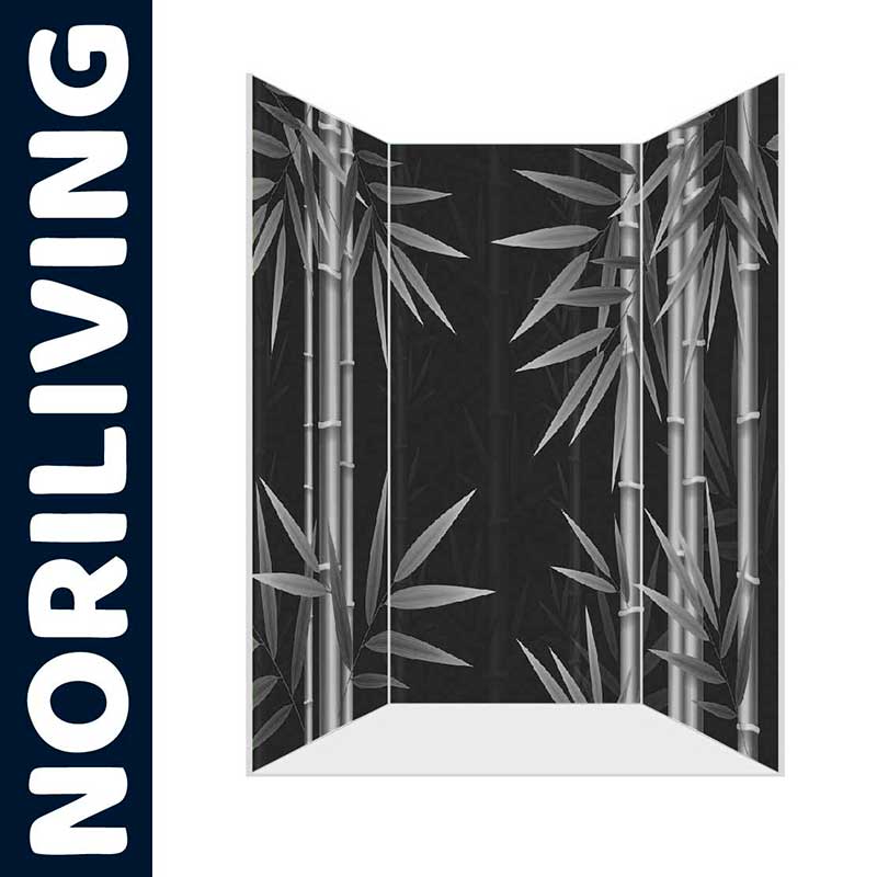 Dekorativer Paravent mit Bambusdesign in Schwarz-Grau von Noriliving