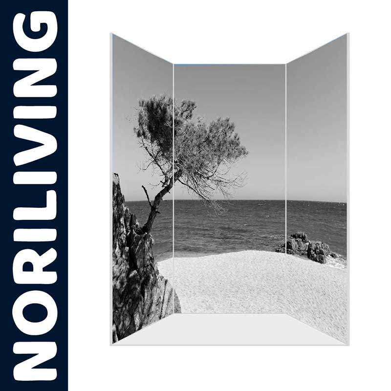 Schwarz-weißer Raumteiler von NORILIVING mit Strandbild und Baum